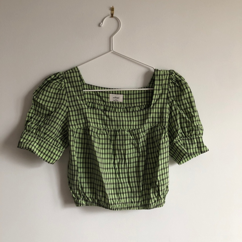 Aritzia Plaid Puff-sleeve Crop Top size XS
